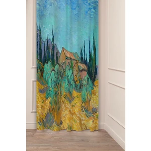 Van Gogh Ahşap Ev Zeytin Ağaçları Bahçe Ünlü Eser Tablo Desenli Dijital Baskılı (Tek Kanat)Fon Perde