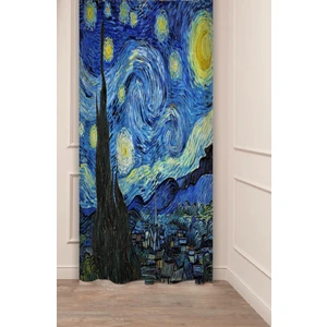 Van Gogh Yıldızlı Gece Ünli Eser Ünli Tablo Sanat Desenli Dijital Baskılı (Tek Kanat) Şık Fon Perde