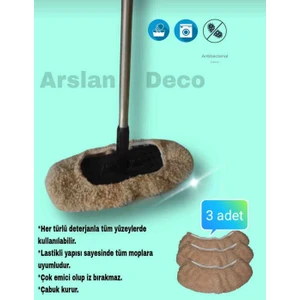 Arslan Deco Mikrofiber Lastikli Mop Bezi 3 Adet Hızla Kuruyan Açık Kahverengi Temizlik Bezi
