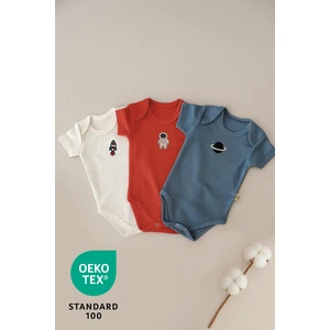 Space 3lü %100 Pamuk Nakışlı Bebek Body Set