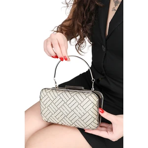 Taşlı ve Simli Abiye Çanta Düğün Özel Gün Çantası Kol ve Omuz Askılı Orta Boy