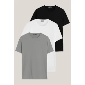 Siyah-Beyaz-Gri Renk Regular Fit Pamuklu Erkek Tişört 3'lü Paket