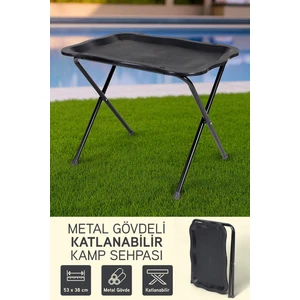 Metal Gövdeli Portatif Katlanabilir Kamp Piknik Balkon Sehpası Masası Siyah