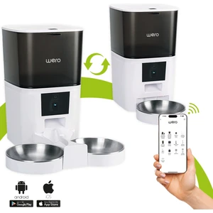 1080P Çift/Tek Kaseli Mama Kabı, Ayarlanabilir Kamera, 6 Lt, WiFi Kontrol Kedi / Köpek Besleyici, Çift/Tek 2'si 1 Arada Paslanmaz Çelik Kaseli – Beyaz