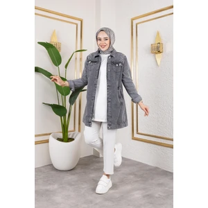 Kadın Boncuk Işlemeli Denim Kot Ceket