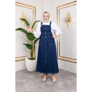 Kadın Askılı Lacivert Kot Salopet