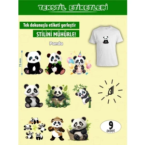 Agg Reklam Ütü ile Yapışan Kıyafet Etiketi Panda Serisi 9lu Set