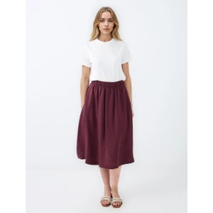 Jimmy Key Bordo Rahat Kesim Yüksek Bel Dokuma Midi Etek