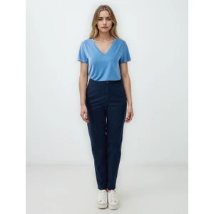 Jimmy Key Lacivert Yüksek Bel Normal Paça Yandan Cepli Dokuma Pantolon