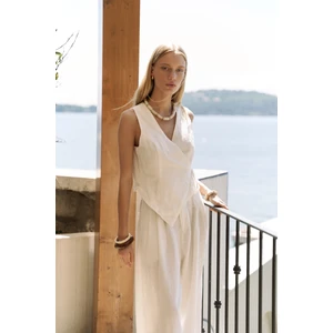 Moibel Bağcık Detay Ekru Crop Pantolon Takım