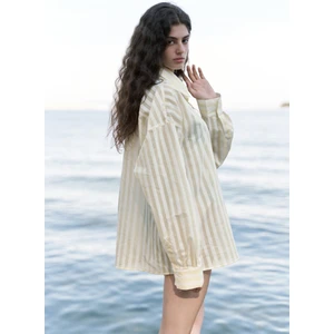 Rosy Transparan Çizgili Sarı Oversize Gömlek