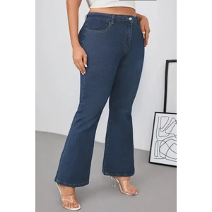 Cedy Denım - Kadın Siyah Büyük Beden Ispanyol Paça Yüksek Bel Skinny Fit Likralı Pantolon  C628