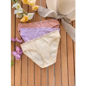 Kadın 3'lü Paket Fitilli Pamuk Kumaş Külot Set