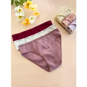 Kadın 3'lü Paket Fitilli Pamuk Kumaş Külot Set
