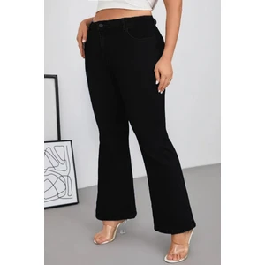 Cedy Denım - Kadın Siyah Büyük Beden Ispanyol Paça Yüksek Bel Skinny Fit Likralı Pantolon  C628
