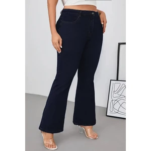 Cedy Denım - Kadın Siyah Büyük Beden Ispanyol Paça Yüksek Bel Skinny Fit Likralı Pantolon  C628