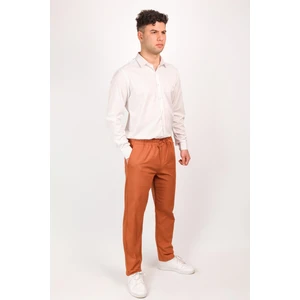 Erkek Regular Fit Normal Kesim Chino Jogger Lastikli Düz Paça Kiremit Pantolon
