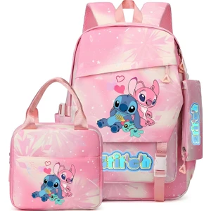 Lilo Stitch 3pcs/set Öğrenci Erkek Kız Okul Çantası Renkli Sırt Çantası Çocuklar Genç Karikatür Okul Kitap Çantası Öğle Yemeği Çantası Hediye Renk: Resim ile Aynı (Yurt Dışından)