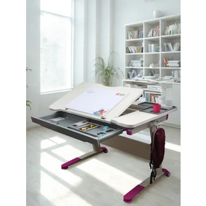 Creo Mobili Ergonomik Ders Çalışma Masası Eğim Verilebilir ve Çekmeceli - 120x75 Cm, Beyaz/Fuşya - Sirius Basic