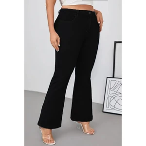 Cedy Denım - Kadın Siyah Büyük Beden Ispanyol Paça Yüksek Bel Skinny Fit Likralı Pantolon  C628