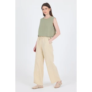 Taş  %100 Pamuk Müslin Palazzo/bol Paça Pantolon 8056A