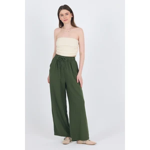 Haki %100 Pamuk Müslin Palazzo/bol Paça Pantolon 8056A