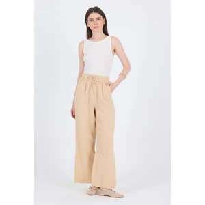 Bej  %100 Pamuk Müslin Palazzo/bol Paça Pantolon 8056A
