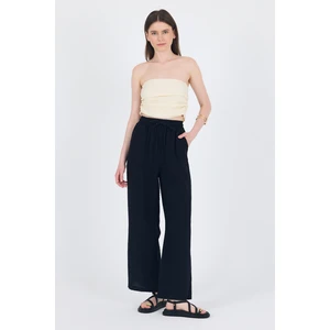 Siyah  %100 Pamuk Müslin Palazzo/bol Paça Pantolon 8056A