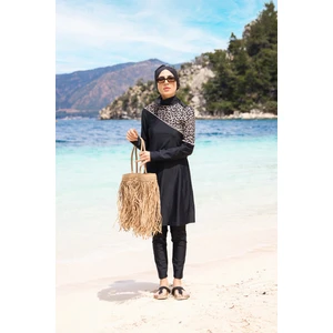 Serengeti Leopar Model Omuz Desenli Lycralı Tasarım Tesettür Ikili Mayo Takım