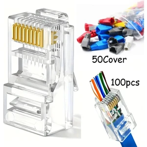 Yeni Nesil (Delikli - Açık Uçlu) Cat6 Ez RJ45 Jack (100 Adet) + Renkli Kılıf (50 Adet)