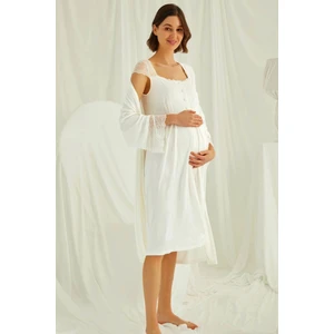 Kadın Ekru Hamile Lohusa Sabahlıklı Gecelik Takım 18202