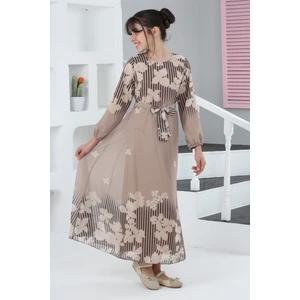 Kız Çocuk Astarlı Tam Boy Çiçek Desenli Iç Göstermeyen Şık ve Rahat Uzun Tesettür ELBISE-ELB-2040