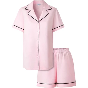 Modal Biyeli Şortlu Pijama Takımı / Pembe