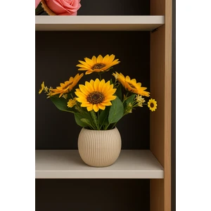 5 Dallı Aranjmanlı Yapay Ayçiçeği Günebakan Çiçeği Saksı Dahil Süsleme Ev Ofis Süsü