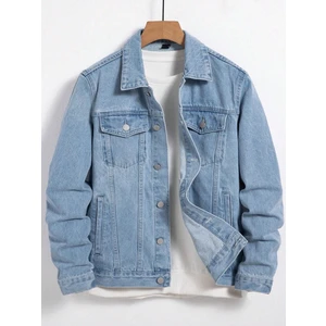 Erkek Jean Denim Standart Kalıp Cepli Düğmeli Kot Ceket