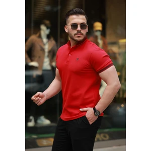 Kırmızı Logo Nakışlı Polo Yaka Kısa Kollu Tişört -2518