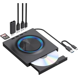 Harici Dvd-Rw Cd/dvd Sürücü – Usb-C/3.0, USB Hub ve Sd Kart Girişli, Slim Taşınabilir Optik Sürücü