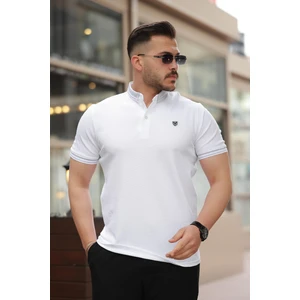 Beyaz Logo Nakışlı Polo Yaka Kısa Kollu Tişört -2518