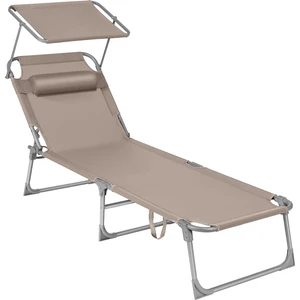 Songmıcs GCB192K01 Şezlong, Katlanabilir, 193 x 53 x 29 Cm, Taşıma Kapasitesi 150 Kg, Güneşlik ve Eğilebilir Sırtlık, Bahçe, Havuz, Teras Için, Boz Kahverengi