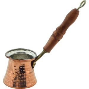 Ludıa Ahşap Saplı El Yapımı Dövme Bakır Cezve No1 Kahve Cezvesi