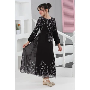 Kız Çocuk Astarlı Tam Boy Çiçek Desenli Iç Göstermeyen Şık ve Rahat Uzun Tesettür ELBISE-ELB-2040