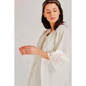 Kadın Brode Desenli Ekru Sabahlık & Gecelik Takım 36110