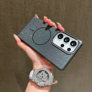 Samsung Galaxy S25 Ultra Telefon Kılıfı Simli Parlak Işıltılı Magsafe Destekli Kılıf