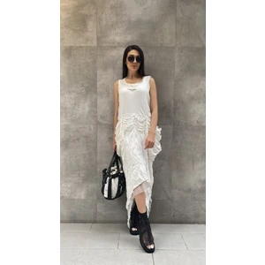 Dokulu Askılı Oversize Elbise