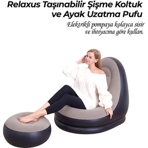 Şişme Koltuk ve Ayak Uzatma Pufu – Ev, Kamp, Ofis Kullanımı Için, Pompa Hediyeli, Taşınabilir