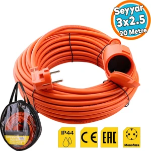 Uzatma Kablosu 20 Metre 3x2.5 mm Cca Tekli Grup Fiş Priz Kapaklı Monofaze Ev Tipi Topraklı Kablolu