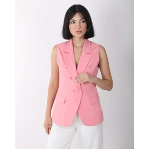 Kadın Pembe Düğme Detaylı Blazer Yelek