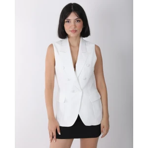 Kadın Beyaz Düğme Detaylı Blazer Yelek