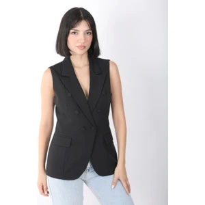 Kadın Siyah Düğme Detaylı Blazer Yelek