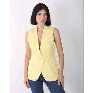 Kadın Sarı Düğme Detaylı Blazer Yelek